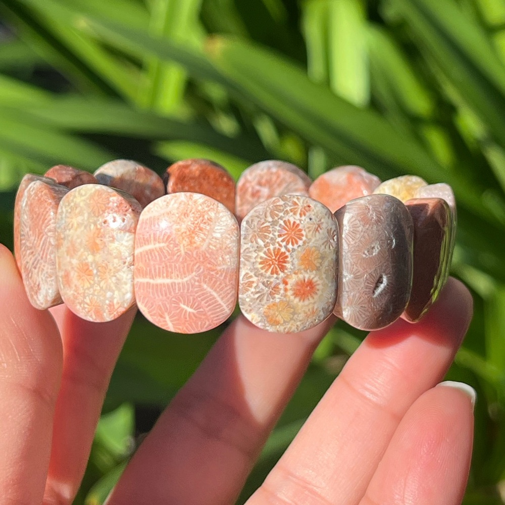 Stretchable rainbow color coral jade‎ soft bangle 0298